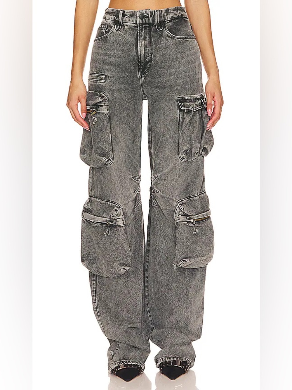 Good American Wide Leg Denim Cargo Jeans Size 8 / 29